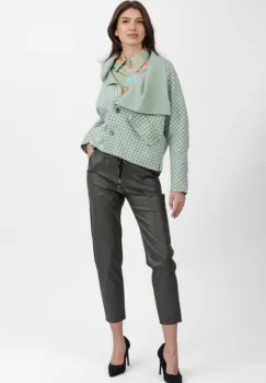 Jacheta scurta, din stofa verde cu imprimeu picior de cocos imagine