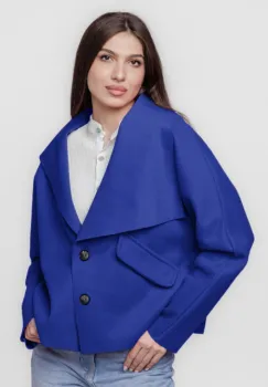 Jacheta scurta oversize, din stofa albastra imagine