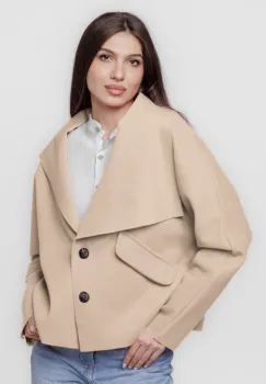 Jacheta scurta oversize, din stofa bej deschis imagine