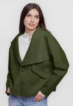 Jacheta scurta oversize, din stofa kaki imagine