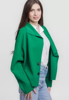 Jacheta scurta oversize, din stofa verde imagine