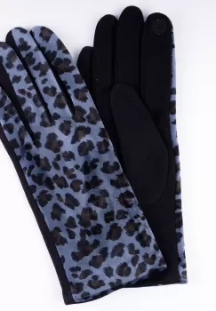 Manusi bleumarin textil cu imitatie animal print cu aspect catifelat imagine