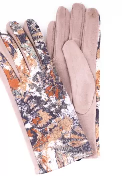 Manusi dama clasice din material textil bej cu imprimeu floral stilizat imagine