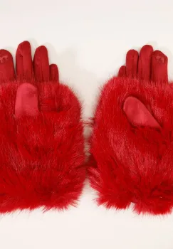 Manusi dama din material textil catifelat si suprapunere de blanita, bordo imagine