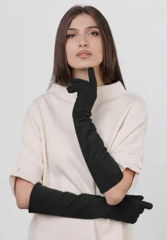 Manusi dama foarte lungi si simple din material textil catifelat negru imagine
