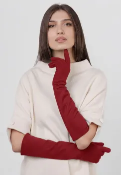 Manusi dama foarte lungi si simple din material textil catifelat rosu inchis imagine