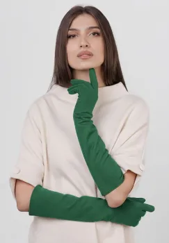 Manusi dama foarte lungi si simple din material textil catifelat verde imagine