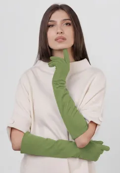 Manusi dama foarte lungi si simple din material textil catifelat verde deschis imagine