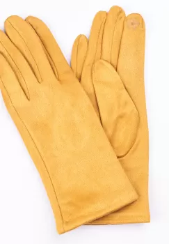 Manusi dama galben mustar din material textil catifelat imagine