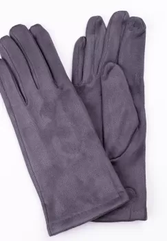 Manusi dama gri inchis din material textil catifelatat imagine