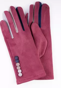 Manusi dama textil bordo clasice cu nasturi colorati imagine