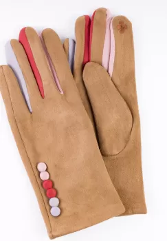 Manusi dama textil camel clasice cu nasturi colorati imagine