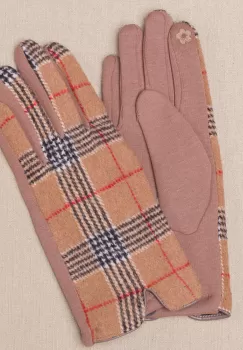 Manusi dama, textil cu fata ecosez predominant bej imagine