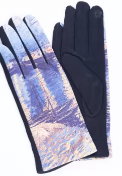 Manusi dama, textil cu imprimeu inspirat dintr-o pictura impresionista cu peisaj nocturn imagine