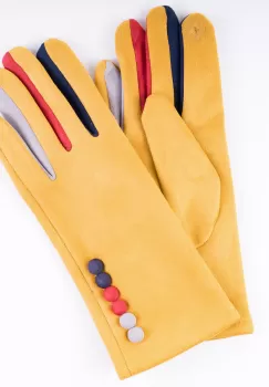 Manusi dama textil galbene clasice cu nasturi colorati imagine
