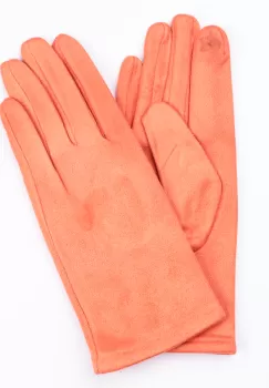 Manusi dama uni, portocalii, din material textil catifelat imagine