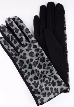 Manusi negre textil cu imitatie animal print cu aspect catifelat imagine