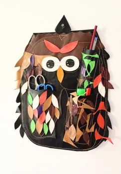 Organizator pentru perete,lucrat manual din piele naturala , cu bufnita,unicat imagine