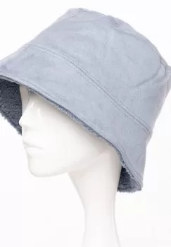 Palarie clos reversibila cu o fata blanita si o fata catifelata, albastru jeans imagine