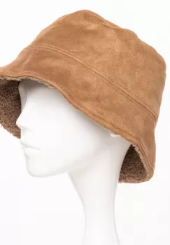 Palarie clos reversibila cu o fata blanita si o fata catifelata, camel imagine