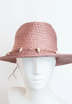 Palarie de paie impletita cu decoratiune din scoici, roz prafuit imagine