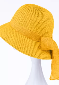 Palarie de paie impletita cu decoratiune funda, galbena imagine