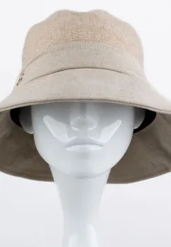 Palarie flexibila de lana si stofa cu bor mic si funda la spate, bej imagine