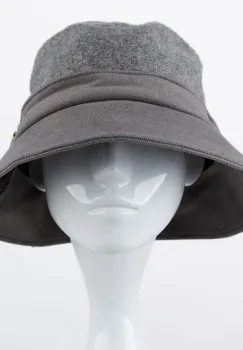 Palarie flexibila de lana si stofa cu bor mic si funda la spate, gri imagine