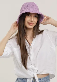 Palarie flexibila de paie impletita cu bor mic , lila imagine