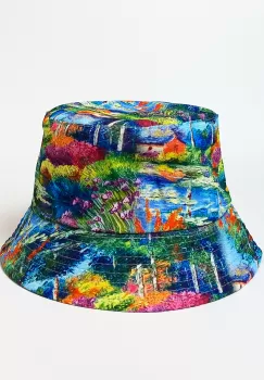 Palarie unisex cu doua fete cu reproducere dupa un peisaj campenesc cu gradini inflorite imagine