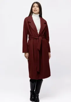 Palton lung, clasic, cu revere, din stofa bordo imagine