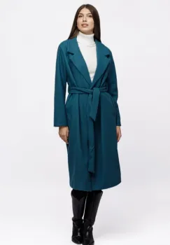 Palton lung, clasic, cu revere, din stofa turcoaz imagine