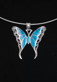 Pandant fluturas din argint 925 cu aripi albastre din paua shell imagine