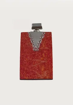 Pandantiv rectangular din argint 925 cu coral, design statement imagine