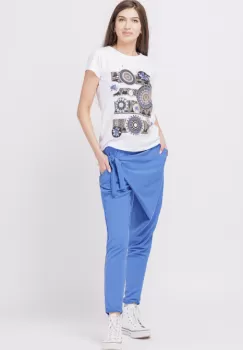 Pantaloni albastru electric petrecuti, din bumbac imagine