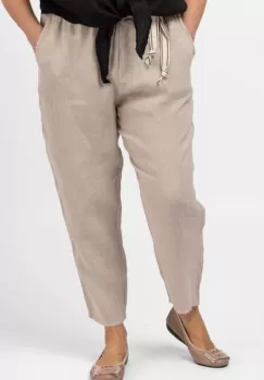 Pantaloni bej din in, pana, cu snur alb imagine