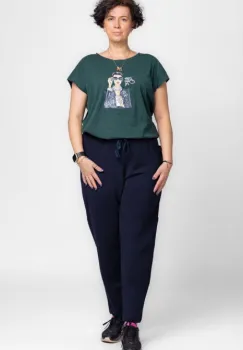 Pantaloni bleumarin casual sport din bumbac cu buzunare laterale imagine