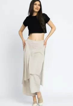 Pantaloni de vara din in, cu aplicatii pe fata si spate, bej imagine