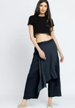 Pantaloni de vara din in, cu aplicatii pe fata si spate, bleumarin imagine