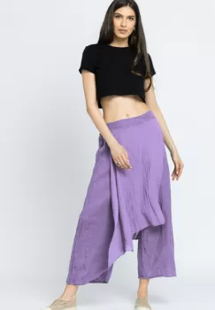 Pantaloni de vara din in, cu aplicatii pe fata si spate, lila imagine