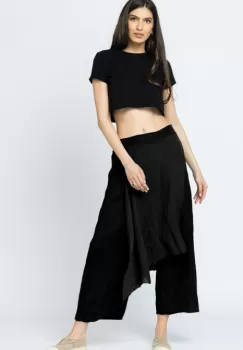 Pantaloni de vara din in, cu aplicatii pe fata si spate, negri imagine