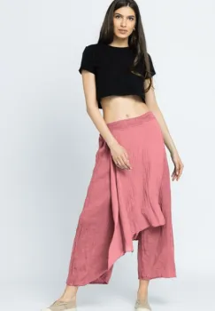 Pantaloni de vara din in, cu aplicatii pe fata si spate, roz inchis imagine