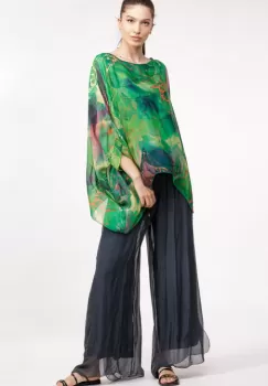 Pantaloni gri antracit din matase naturala cu crapaturi laterale imagine