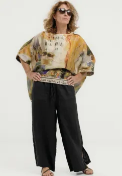 Pantaloni largi de vara din in, pentru minione, cu croi lejer,negri imagine