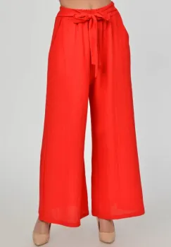 Pantaloni largi de vara, din vascoza si in,rosii imagine