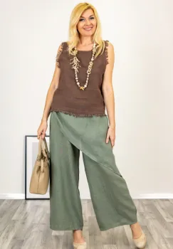 Pantaloni lejeri din in cu croi petrecut, kaki imagine