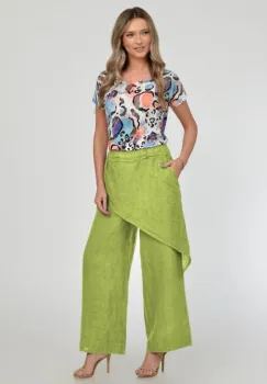 Pantaloni lejeri din in cu croi petrecut, verde imagine