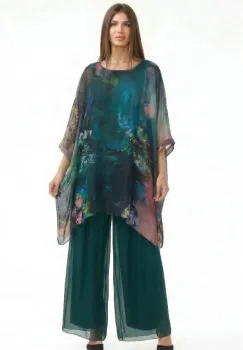 Pantaloni lungi verde inchis, drepti, cu dublura, din matase si vascoza imagine