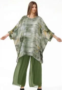 Pantaloni lungi verzi, drepti, cu dublura, din matase si vascoza imagine