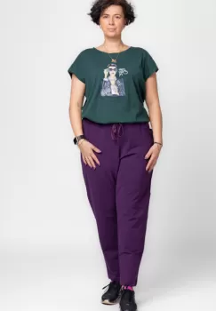 Pantaloni mov casual sport din bumbac cu buzunare laterale imagine